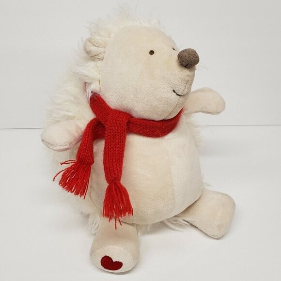 Pier 1 Imports 10" Herbert the Hedgehog White with Red Scarf Heart Stuffed Plush - Picture 2 of 5